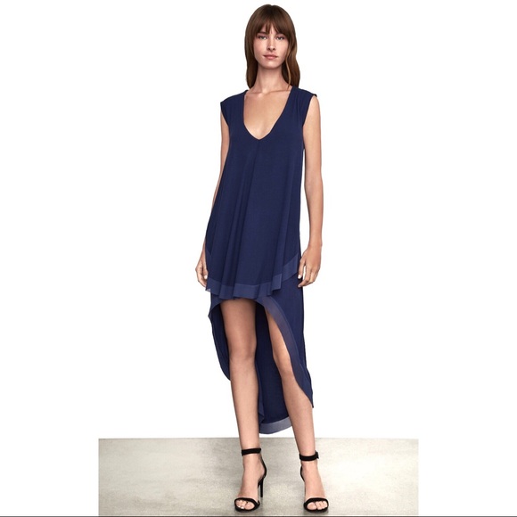 BCBG Cydnee Ruffled Rayon High-Low  Navy Dress XXS - Picture 7 of 9